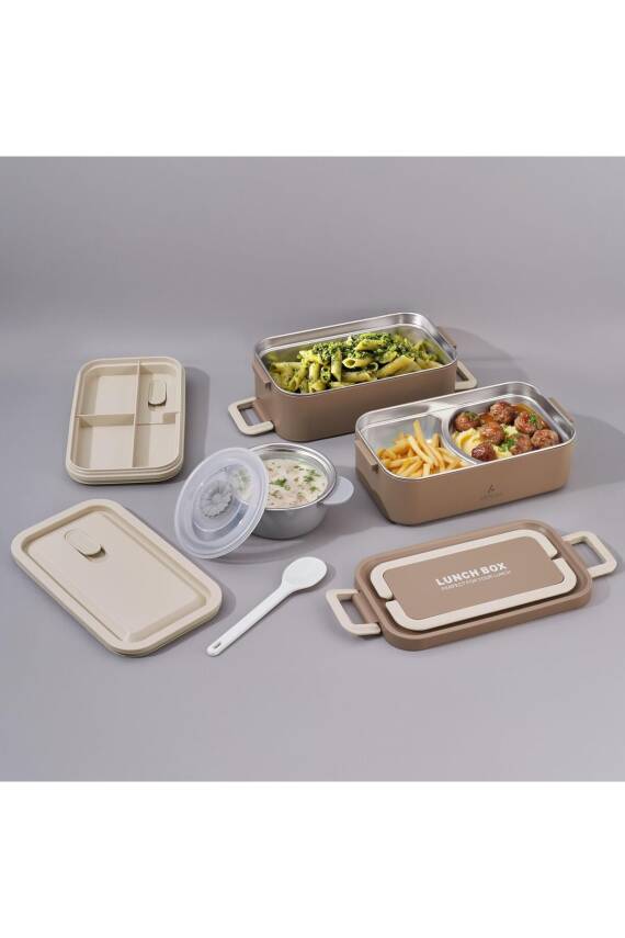 Bento Dikdörtgen Lunch Box Yemek Termosu Vizon 2000 ml - 1