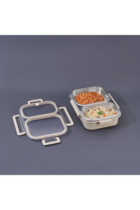 Bento Lunch Box 2 Bölmeli Beige - 1