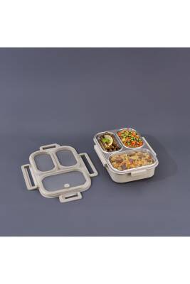 Bento Lunch Box 3 Bölmeli Beige - 1
