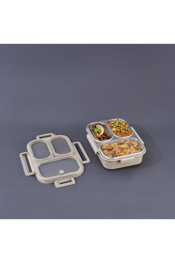 Bento Lunch Box 3 Bölmeli Beige - 1