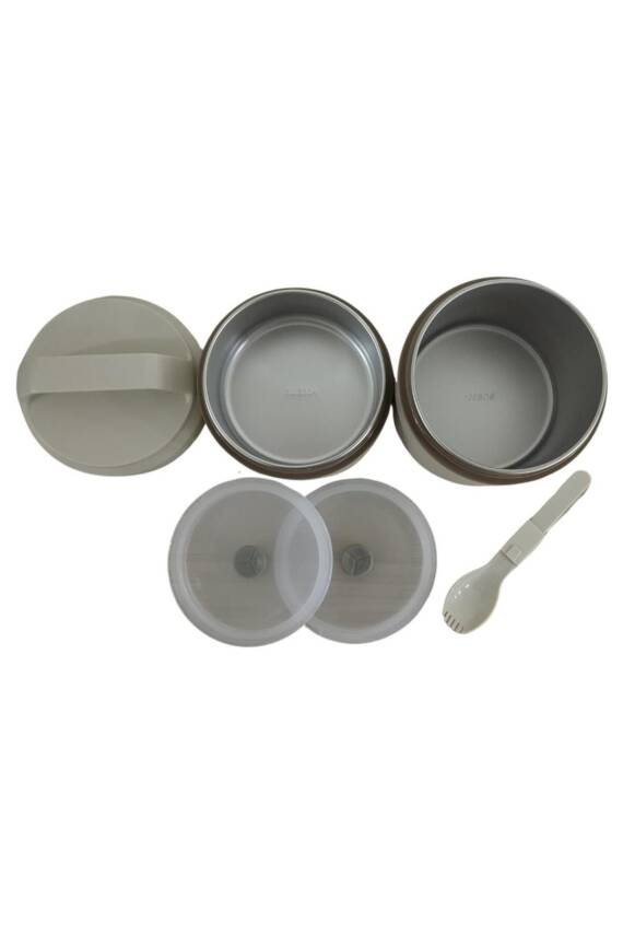 Bento Yuvarlak 2 Katlı Lunch Box Yemek Termosu Bej 1200 ml - 2