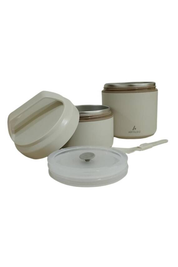 Bento Yuvarlak 2 Katlı Lunch Box Yemek Termosu Bej 1200 ml - 3