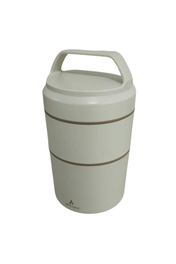 Bento Yuvarlak 2 Katlı Lunch Box Yemek Termosu Bej 1200 ml - 4