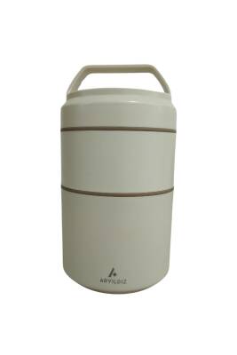 Bento Yuvarlak 2 Katlı Lunch Box Yemek Termosu Bej 1200 ml - 5