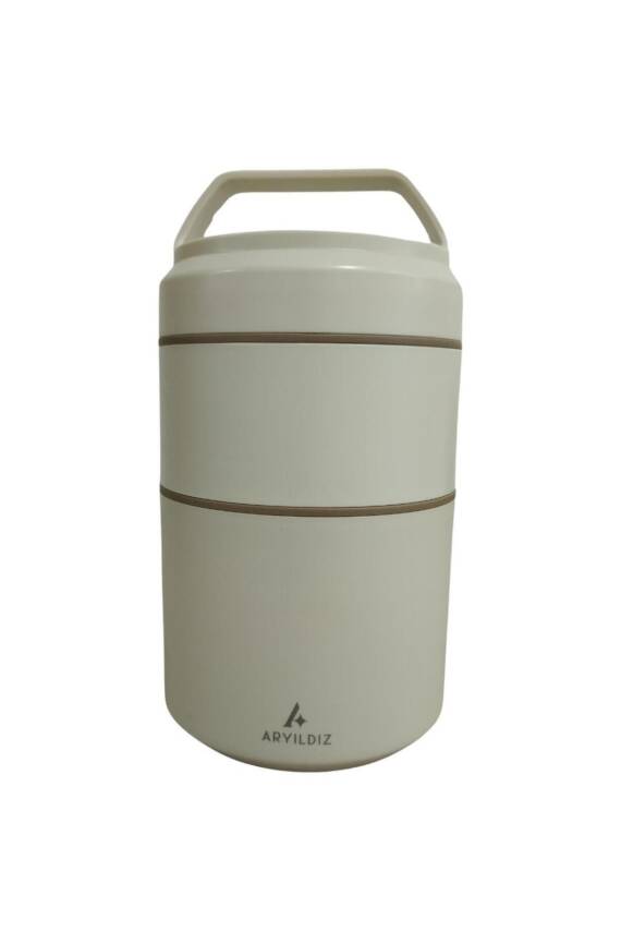 Bento Yuvarlak 2 Katlı Lunch Box Yemek Termosu Bej 1200 ml - 5