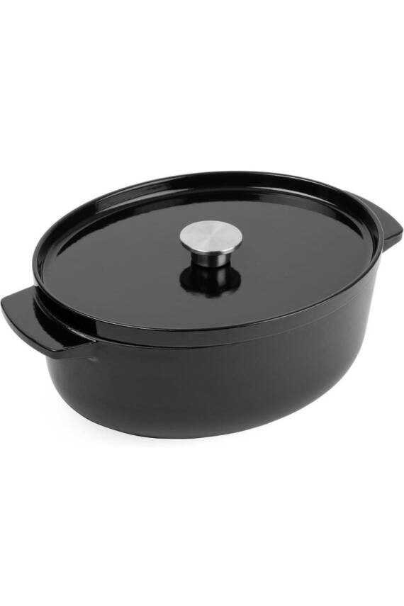 Kapaklı Oval Döküm Demir Tencere 30 cm 5.6 L Onyx Black - 1