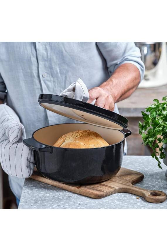 Kapaklı Oval Döküm Demir Tencere 30 cm 5.6 L Onyx Black - 6