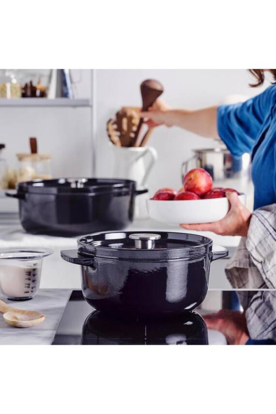Kapaklı Oval Döküm Demir Tencere 30 cm 5.6 L Onyx Black - 7