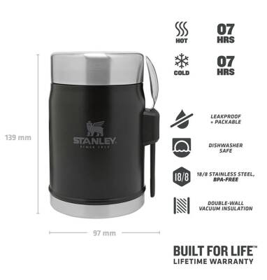 Stanley Klasik Paslanmaz Çelik Siyah Yemek Termosu Kaşıklı 0,40 Litre - 3