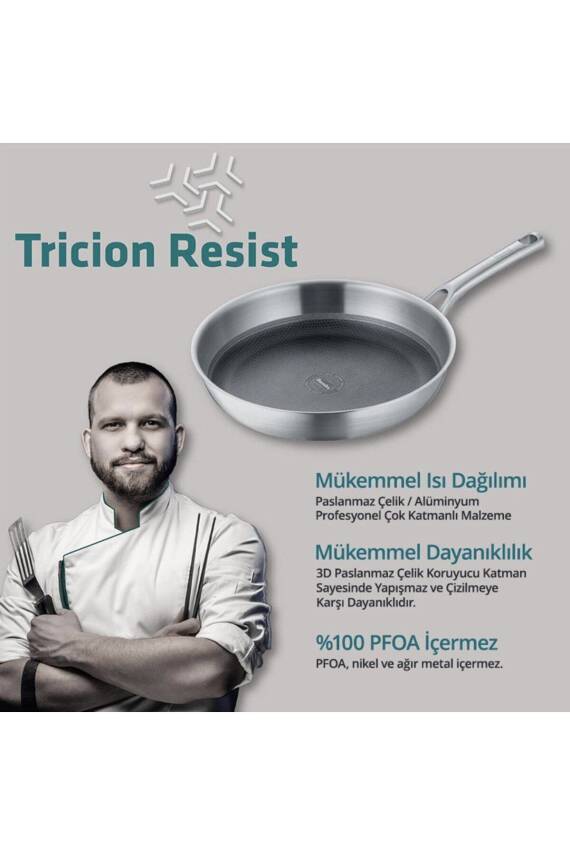 Tricion Pro İndüksiyonlu Paslanmaz Çelik Derin Tencere 24 cm - 5